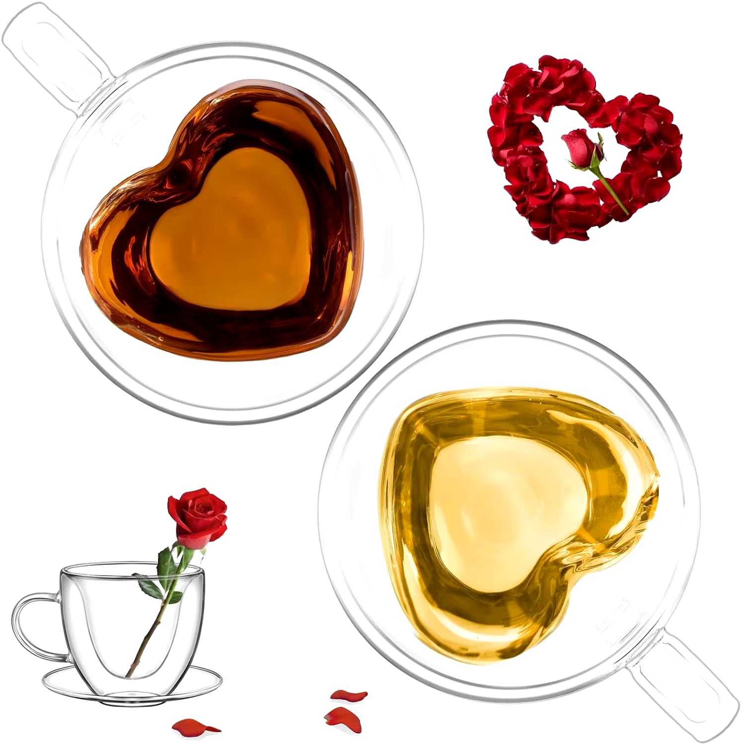 80-250Ml Couple Cups Heart Love Shaped Glass Mug Double Glass Coffee Mug Cup Drinking Tea Gift Milk Cup Water Cup Glasses Tea Mu