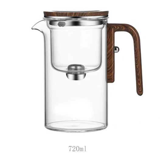 Glass Teapot with Tea Separation, One-Click Magnetic Switch, and Wood Handle