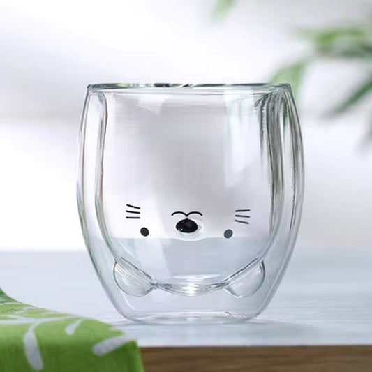 Cute animal double layer glass cup 